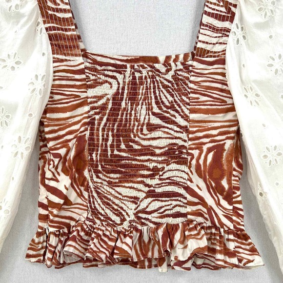 LOVE THE LABEL Shirt Womens S Cotton Puff Sleeve Top Zebra Eyelet ANTHROPOLOGIE - Picture 5 of 16